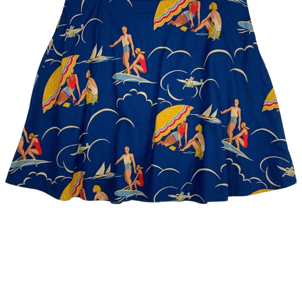 Ralph Lauren Mikaela Retro Print Skirt 14 Blue Novelty Mini Pockets Rare Resort - Picture 8 of 11